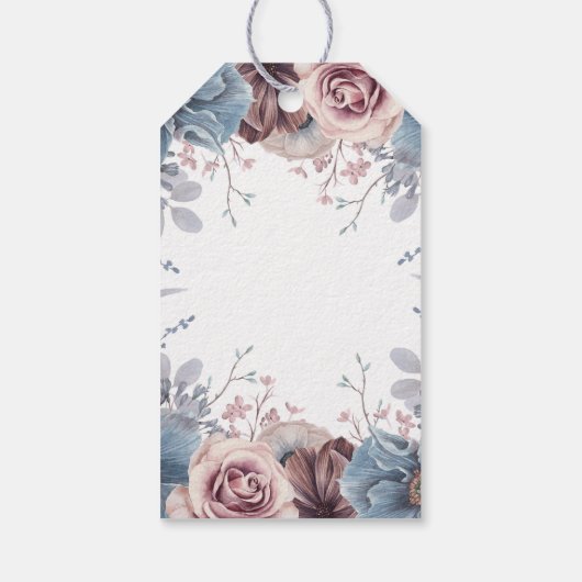Dusty Blue en Mauve Bloemenbruiloft Cadeaulabel (Achterkant)