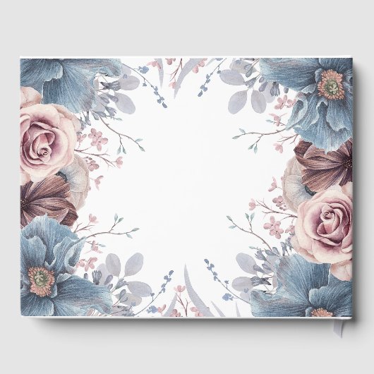 Dusty Blue en Mauve Bloemenbruiloft Gastenboek (Achterkant)