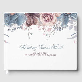 Dusty Blue en Mauve Bloemenbruiloft Gastenboek