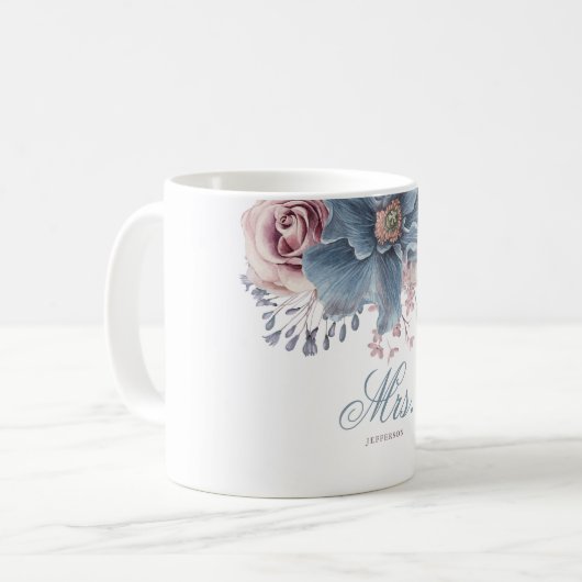 Dusty Blue en Mauve Bloemenbruiloft MRS of MR's Koffiemok (Voorkant links)