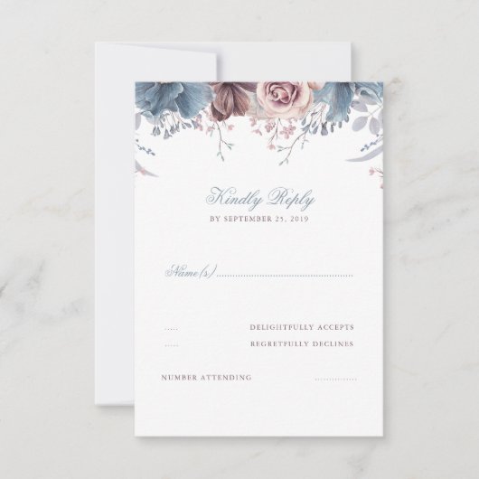 Dusty Blue en Mauve Bloemenbruiloft RSVP (Voorkant)