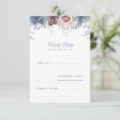 Dusty Blue en Mauve Bloemenbruiloft RSVP (Staand voorkant)