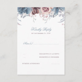 Dusty Blue en Mauve Bloemenbruiloft RSVP Kaartje