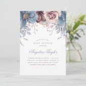 Dusty Blue en Mauve Floral Baby shower Kaart (Staand voorkant)