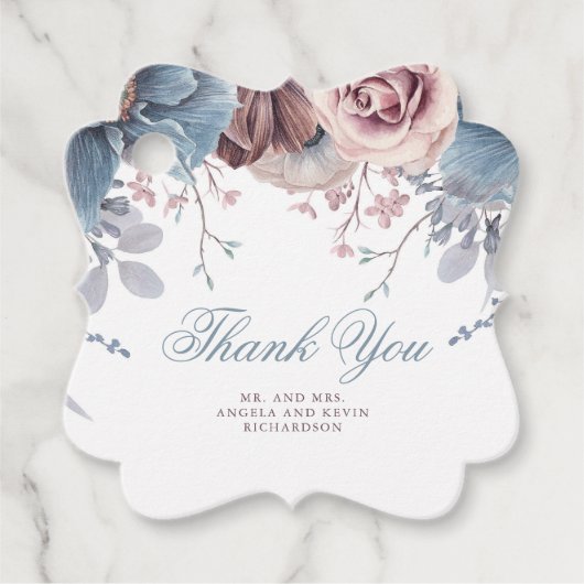 Dusty Blue en Mauve Floral Bedankt Bedankjes Labels (Voorkant)