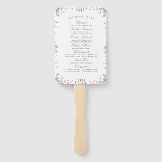 Dusty Blue en Mauve Floral bruiloft programma Handwaaier (Achterkant)