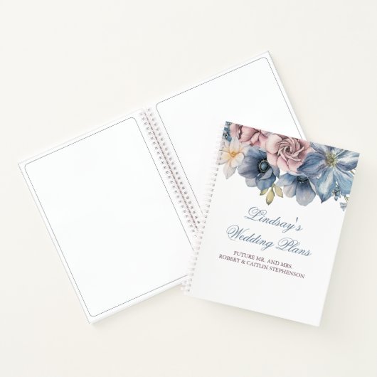 Dusty Blue en Mauve Floral Elegant Modern Notitieboek (Binnen)