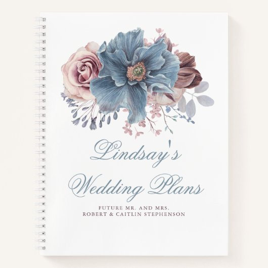 Dusty Blue en Mauve Floral Elegant Modern Notitieboek (Voorkant)