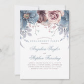 Dusty Blue en Mauve Floral Engagement Party Kaart (Voorkant)