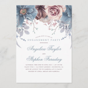 Dusty Blue en Mauve Floral Engagement Party Kaart