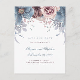 Dusty Blue en Mauve Floral Save the Date Aankondigingskaart