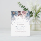 Dusty Blue en Mauve Floral Save the Date Aankondigingskaart (Staand voorkant)