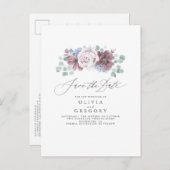 Dusty Blue en Mauve Floral Save The Date Kaart (Voorkant / Achterkant)