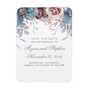Dusty Blue en Mauve Floral Save the Date Magneet