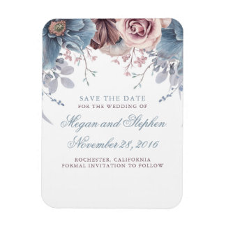 Dusty Blue en Mauve Floral Save the Date Magneet