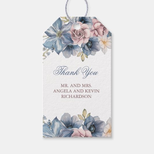 Dusty Blue en Mauve Floral Wedding Gift Labels Cadeaulabel (Voorkant)