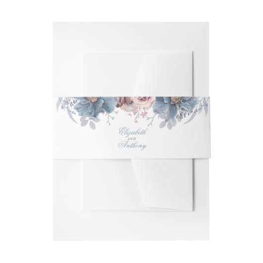 Dusty Blue en Mauve Florals Uitnodigingen Wikkel (Voorkant Voorbeeld)