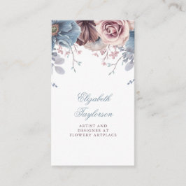 Dusty Blue en Mauve Waterverf Floral Vintage Visitekaartje