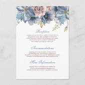 Dusty Blue en Mauve Waterverf Floral Wedding Informatiekaartje (Voorkant)