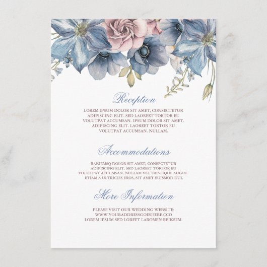 Dusty Blue en Mauve Waterverf Floral Wedding Informatiekaartje (Voorkant)