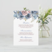 Dusty Blue en Mauve Waterverf Floral Wedding Informatiekaartje (Staand voorkant)