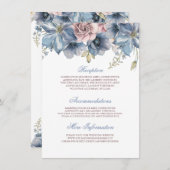 Dusty Blue en Mauve Waterverf Floral Wedding Informatiekaartje (Voorkant / Achterkant)