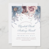 Dusty Blue en Mauve Waterverf Floral Wedding Kaart (Voorkant)