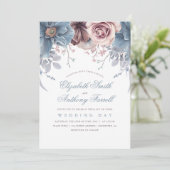 Dusty Blue en Mauve Waterverf Floral Wedding Kaart (Staand voorkant)