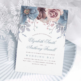 Dusty Blue en Mauve Waterverf Floral Wedding Kaart