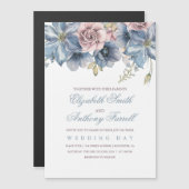 Dusty Blue en Mauve Waterverf Floral Wedding Magnetische Uitnodiging (Voorkant / Achterkant)