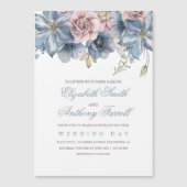 Dusty Blue en Mauve Waterverf Floral Wedding Magnetische Uitnodiging (Voorkant)