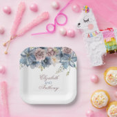 Dusty Blue en Mauve Waterverf Floral Wedding Papieren Bordje (Feest)