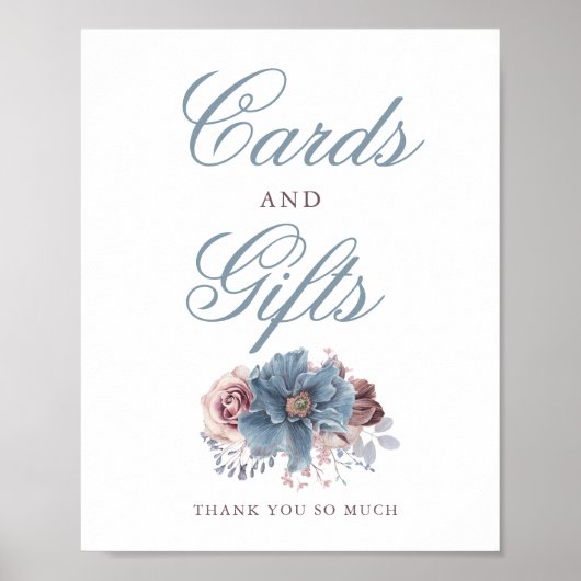 Dusty Blue en Mauve Wedding Cards en Gifts Sign Poster (Voorkant)