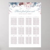 Dusty Blue en Mauve Wedding Seating Chart Poster (Voorkant)