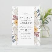 Dusty Blue en Mauve Wildflower Meadow Wedding Kaart (Staand voorkant)