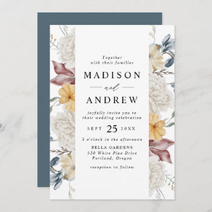 Dusty Blue en Mauve Wildflower Meadow Wedding Kaart