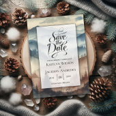 Dusty Blue en Mocha Brown Mountains bruiloft Save The Date