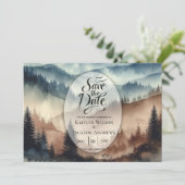 Dusty Blue en Mocha Brown Mountains Save The Date (Staand voorkant)