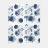 Dusty Blue en Navy Blue Bloemen Elegant Stijlvol Fleece Deken (Voorkant)