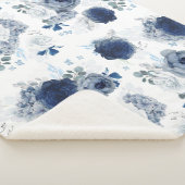 Dusty Blue en Navy Blue Bloemen Elegant Stijlvol Sherpa Deken (3/4)