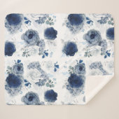 Dusty Blue en Navy Blue Bloemen Elegant Stijlvol Sherpa Deken (Voorkant (horizontaal))