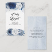 Dusty Blue en Navy Blue Bloemen Elegant Stijlvol Visitekaartje (Voorkant / Achterkant)