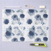 Dusty Blue en Navy Blue Bloemen Elegant Tissuepapier (Craft)
