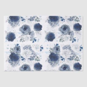 Dusty Blue en Navy Blue Bloemen Elegant Tissuepapier