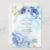 Dusty Blue en Navy Blue Floral Boho Wedding Kaart (Voorkant)