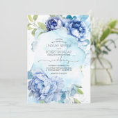 Dusty Blue en Navy Blue Floral Boho Wedding Kaart (Staand voorkant)