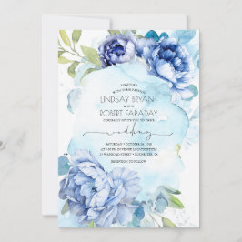 Dusty Blue en Navy Blue Floral Boho Wedding Kaart