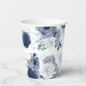 Dusty Blue en Navy Blue Floral Botanical Papieren Bekers (Achterkant)