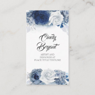 Dusty Blue en Navy Blue Flowers Elegant Stijlvol Visitekaartje