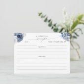 Dusty Blue en Navy Elegant Bloemenrecept Kaarten (Staand voorkant)
